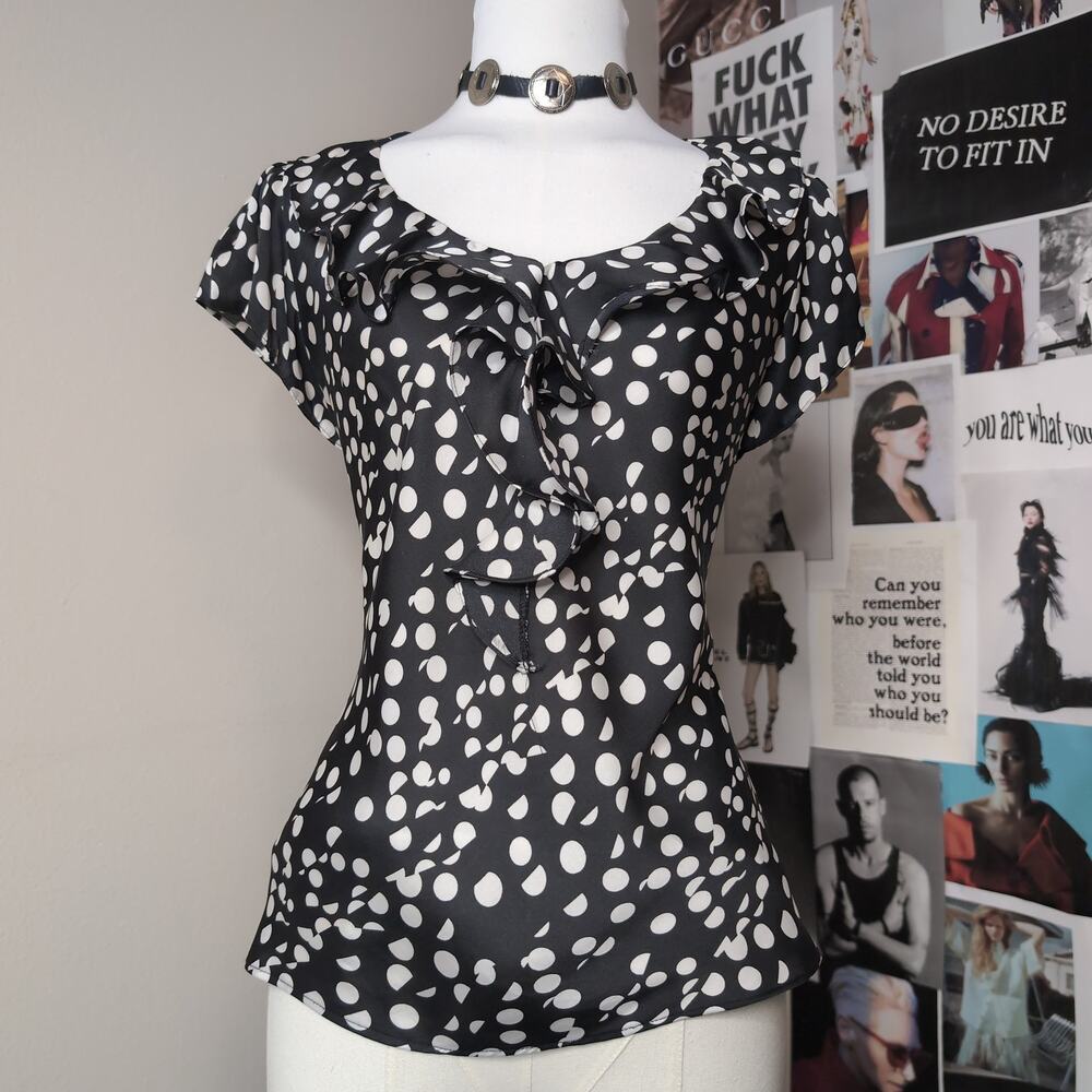 Polka Dot Y2k Ruffle Blouse
